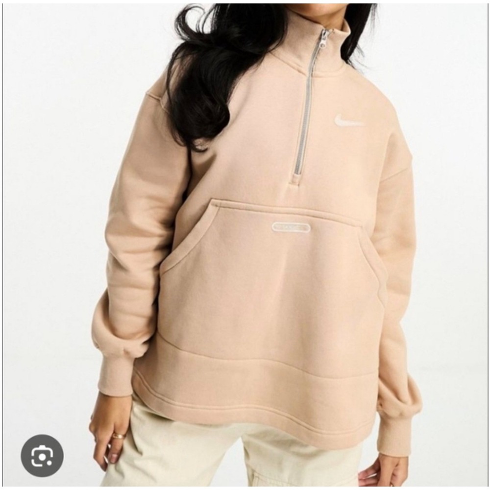 Nike Quarter Zip Pullover Beige Swoosh Sweatshirt Oversized Women's L Neutral - Picture 9 of 9